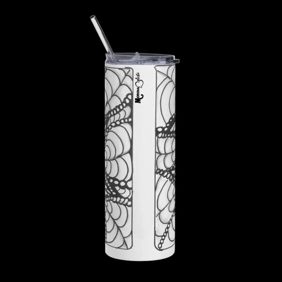 BW Flower Web Tumbler by Momma Balisti - 20oz Stainless Steel Tumbler - Picture 3 of 4
